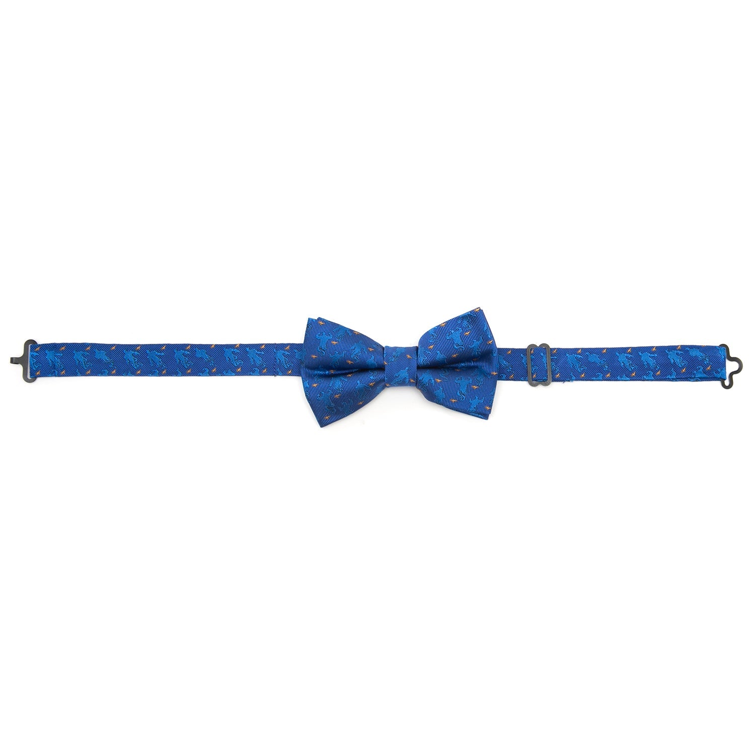 Blue bow tie with a pattern on a white background