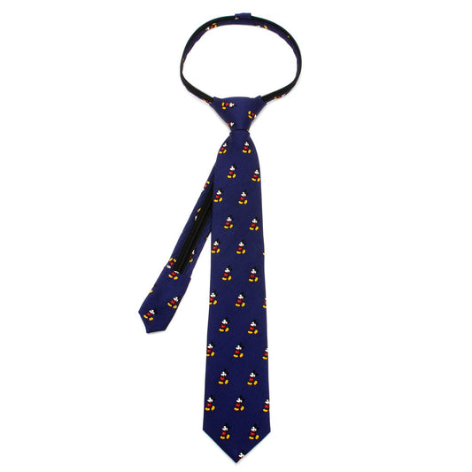 Navy blue Disney Mickey Mouse Classic Boys’ Zipper Tie featuring Mickey pattern. 100% silk, pre-tied, and officially licensed by Disney.
