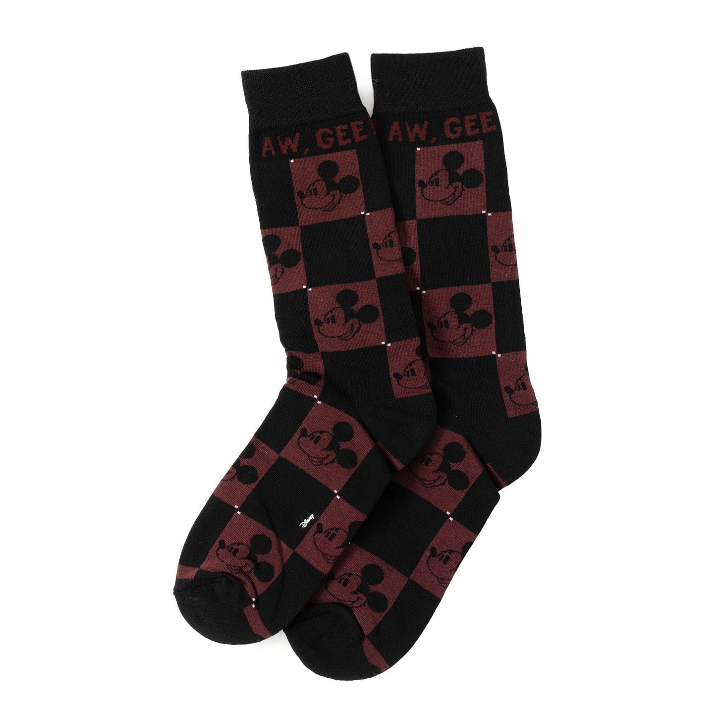 Black socks with red and white checkered pattern and 'AW GEORGE' text on a white background