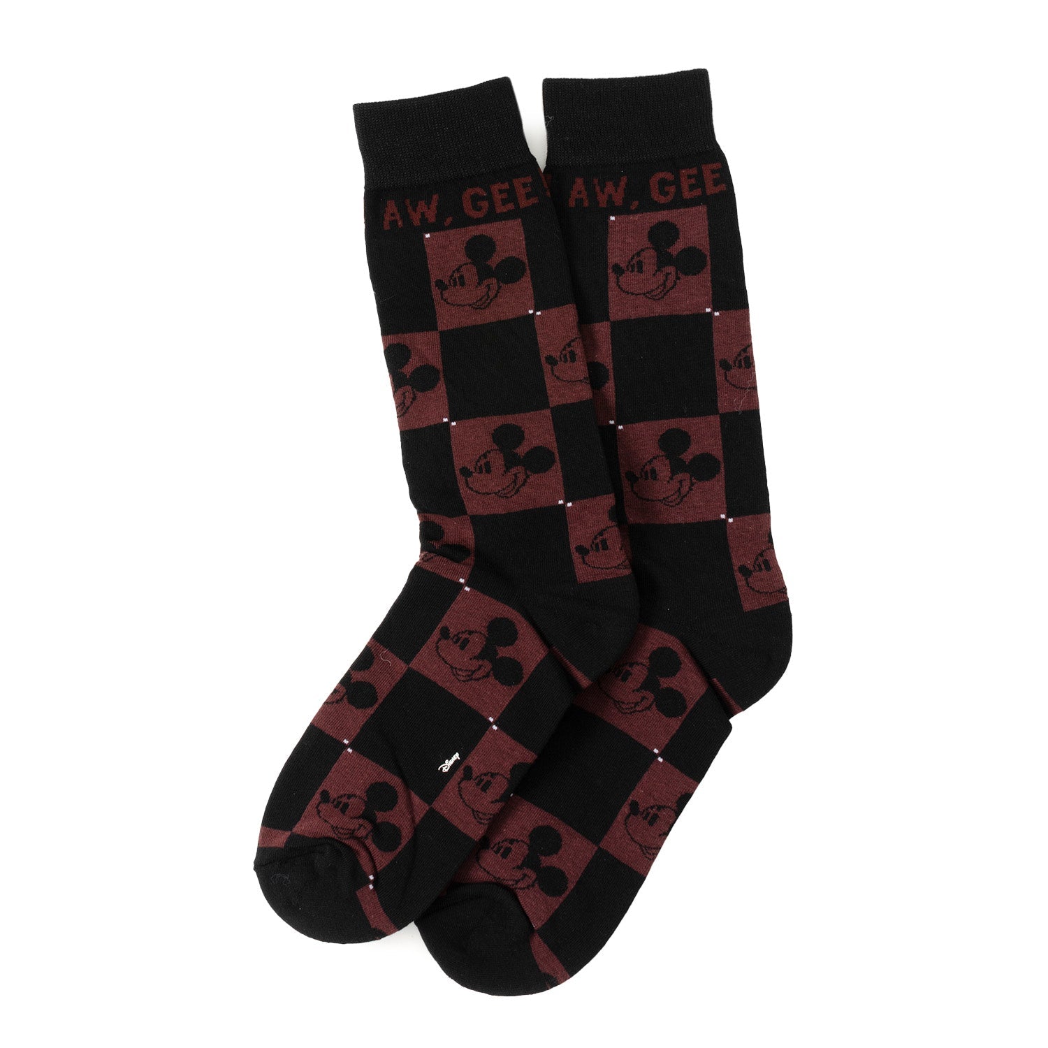 Black socks with red and white checkered pattern and 'AW GEORGE' text on a white background