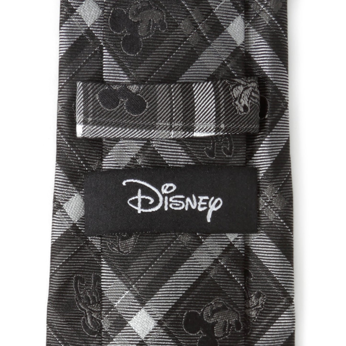 Black and gray patterned tie with Disney logo on a white background