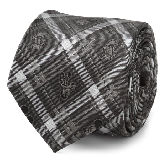 Roll of black and gray plaid fabric with logo on a white background
