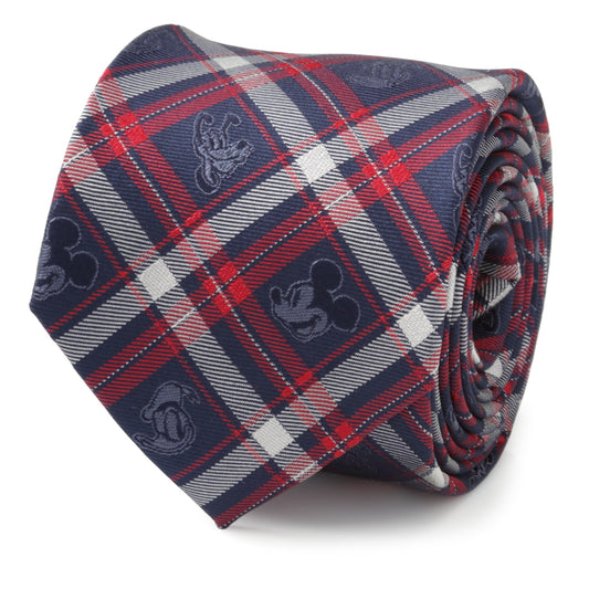 Plaid tie with Mickey Mouse logo on a white background