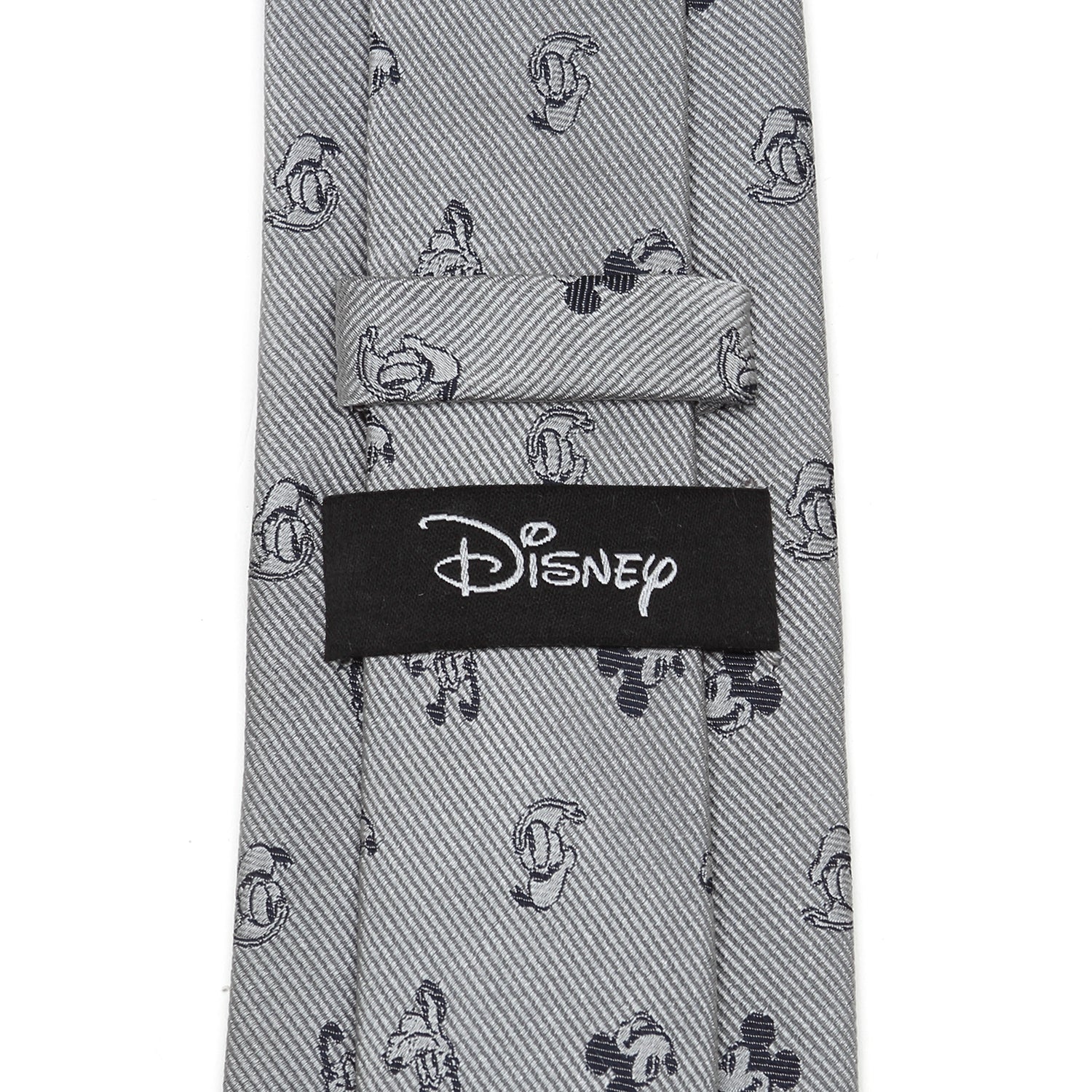 Gray tie with black and white pattern and Disney logo on a white background