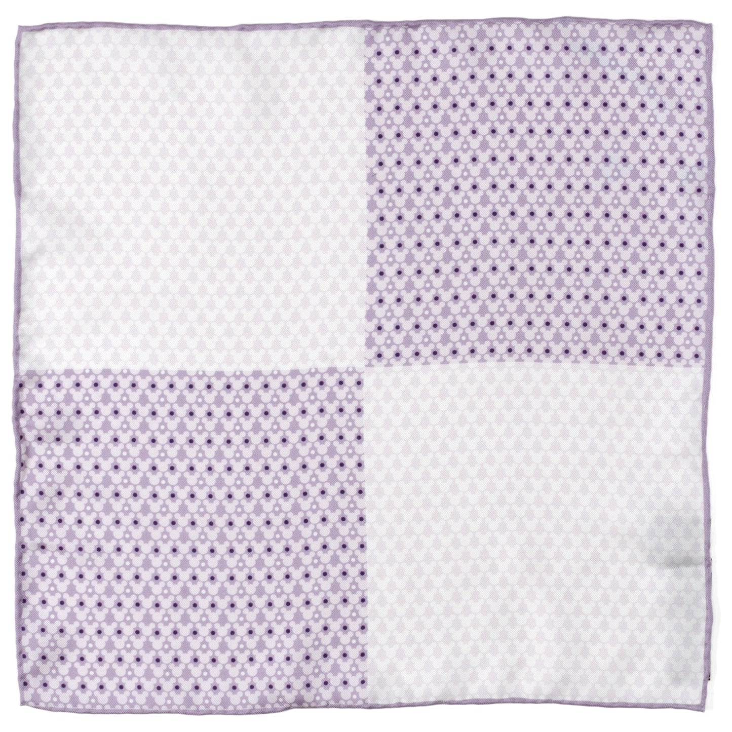 Patchwork quilt with purple and white patterns on a white background Hidden Mickey Mouse