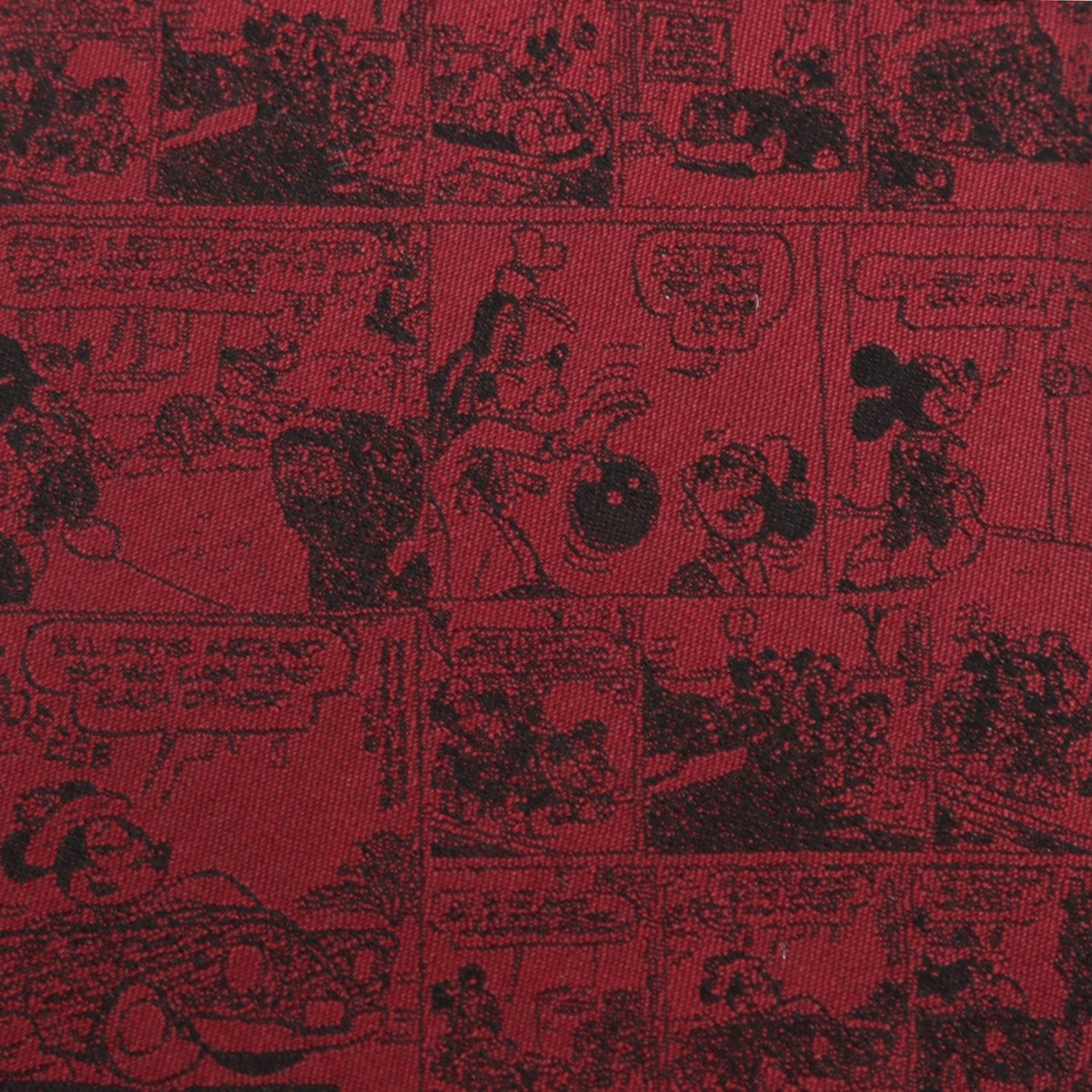 Red fabric with black comic strip pattern Mickey mouse cartoon