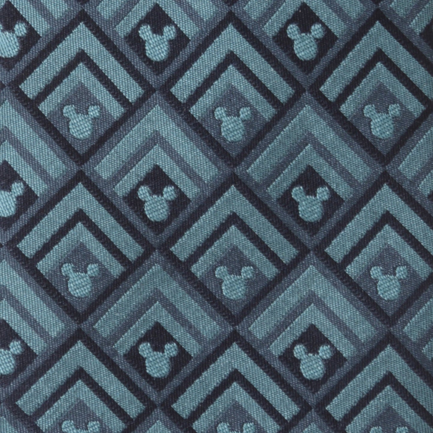 Disney Mickey Mouse Diamond Teal Men’s Tie featuring teal and blue chevron diamond pattern with hidden Mickey icons, officially licensed by Disney.