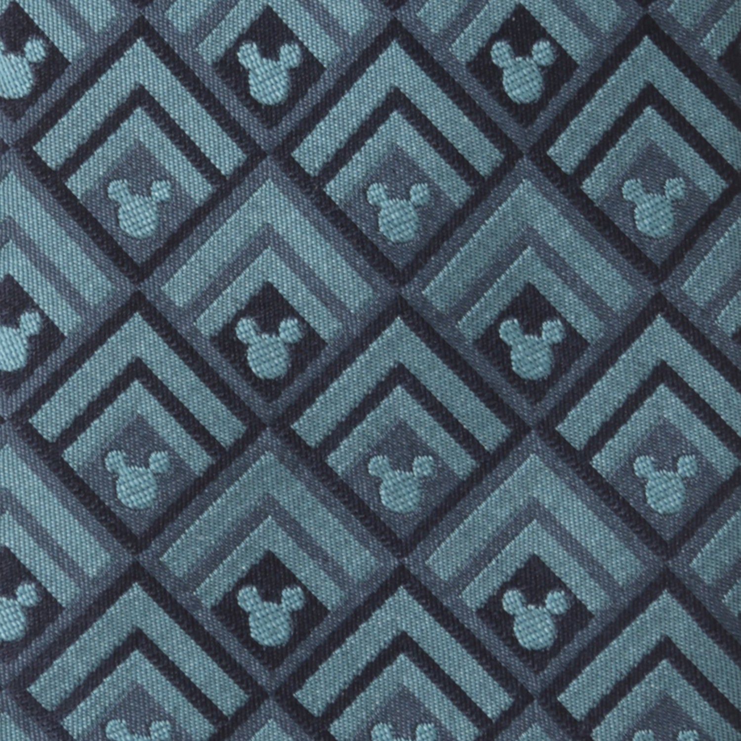 Disney Mickey Mouse Diamond Teal Men’s Tie featuring teal and blue chevron diamond pattern with hidden Mickey icons, officially licensed by Disney.