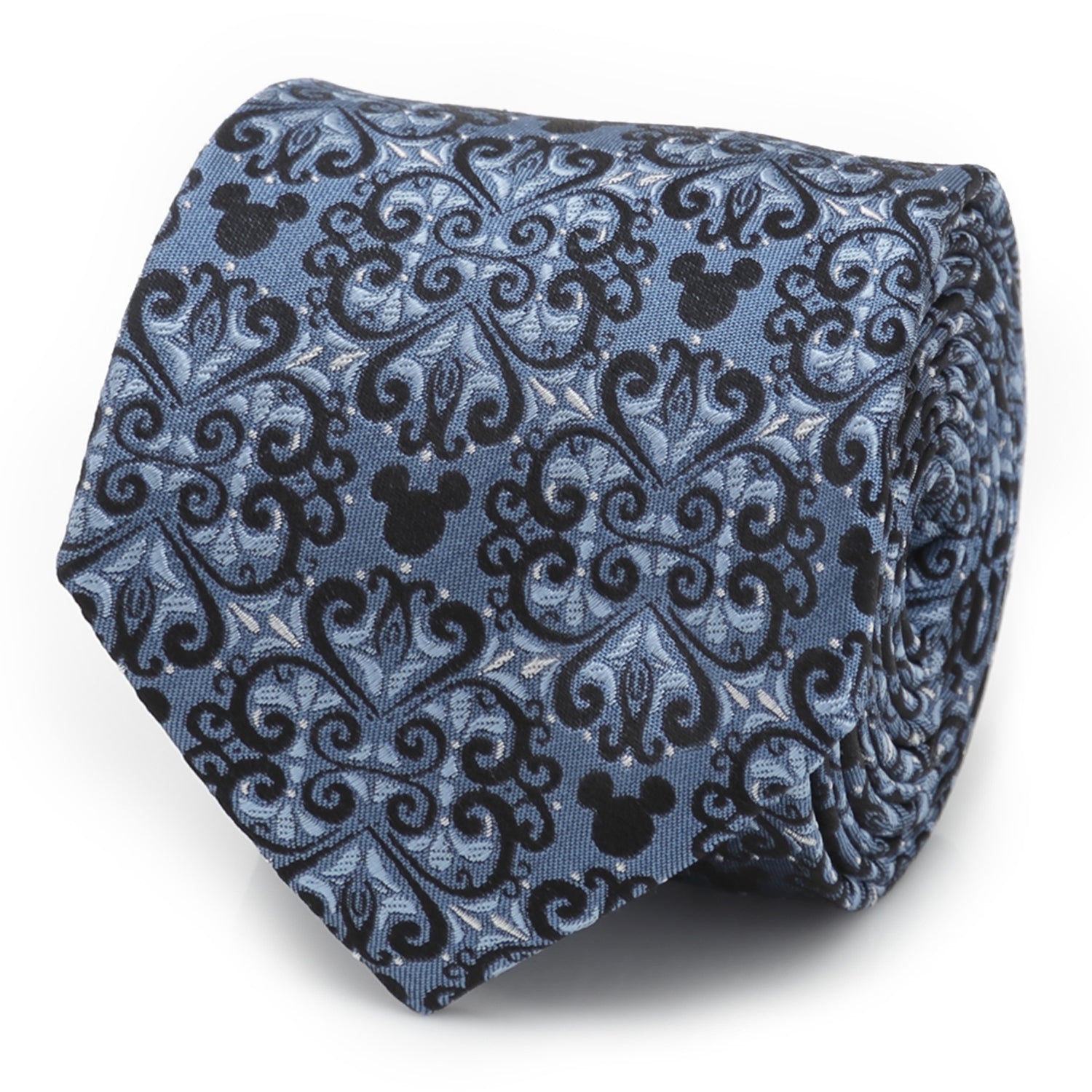 Blue tie with black pattern on a white background Mickey mouse