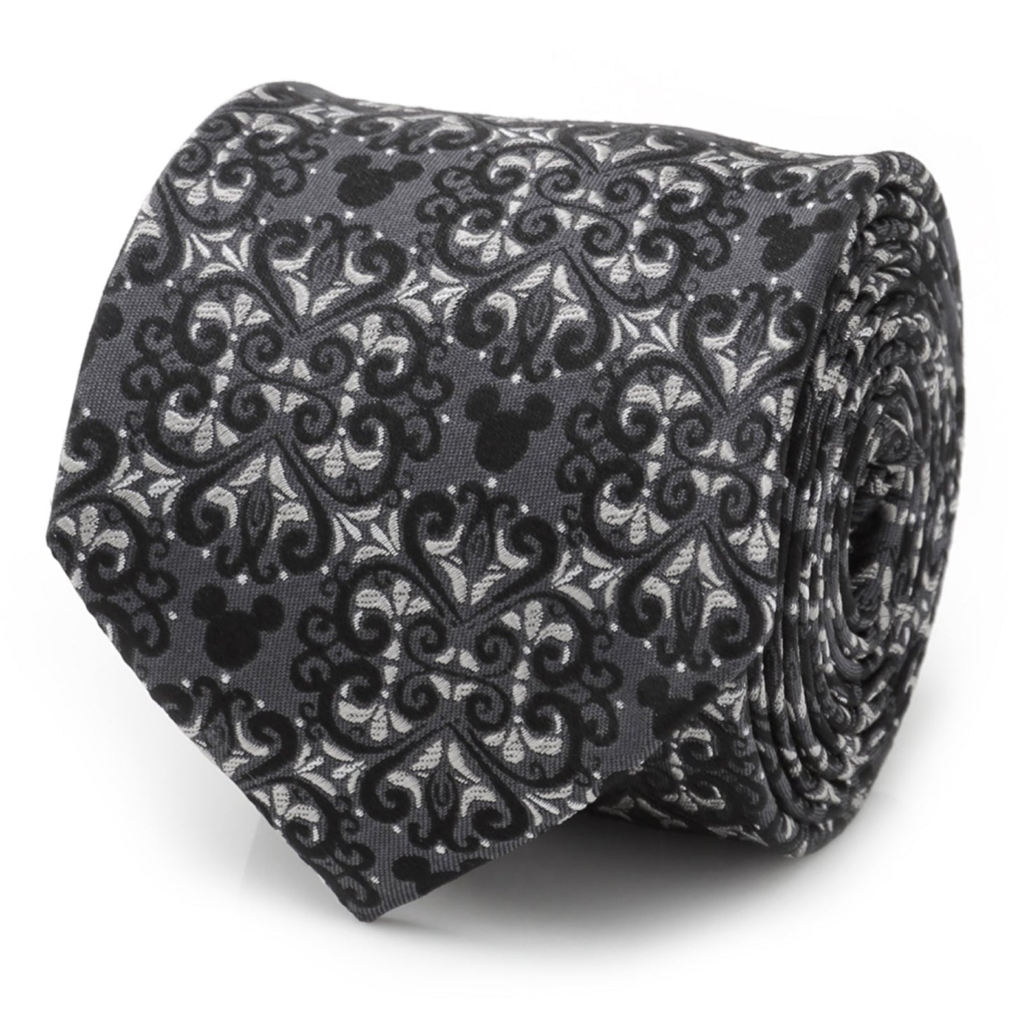Black patterned tie on a white background Hidden Mickey mouse