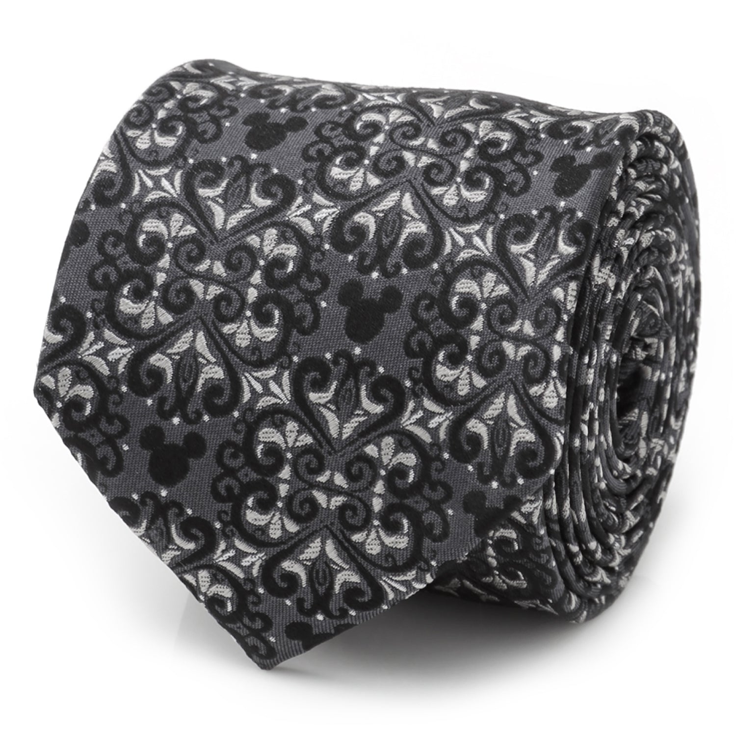 Black patterned tie on a white background Hidden Mickey mouse