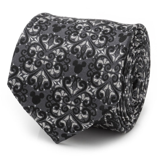 Black patterned tie on a white background Hidden Mickey mouse