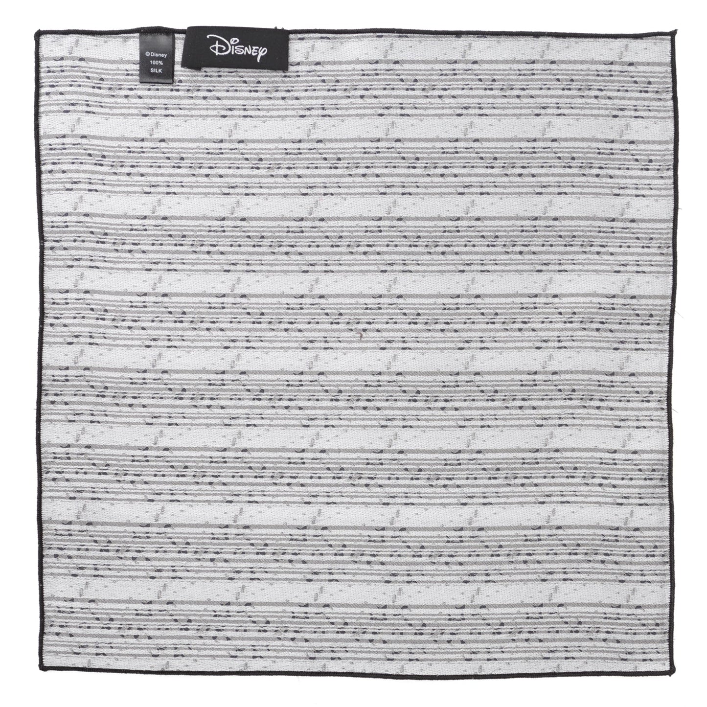 Disney Mickey Mouse Damask Tile Silk Pocket Square featuring gray and silver damask pattern with subtle Mickey icons. Officially licensed by Disney.
