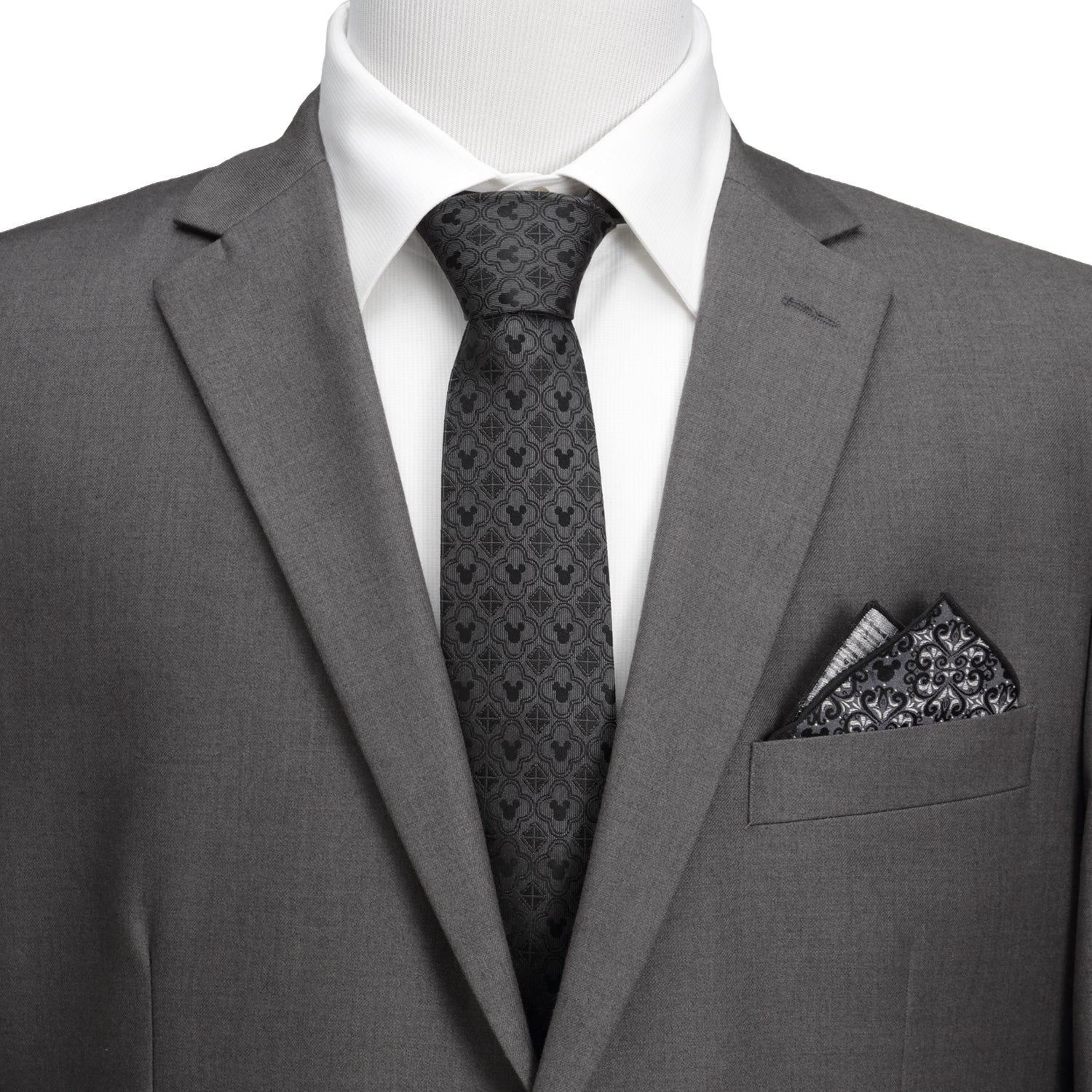Disney Mickey Mouse Black Pattern Silk Men’s Tie featuring subtle woven Mickey silhouettes and geometric shapes. Officially licensed by Disney.