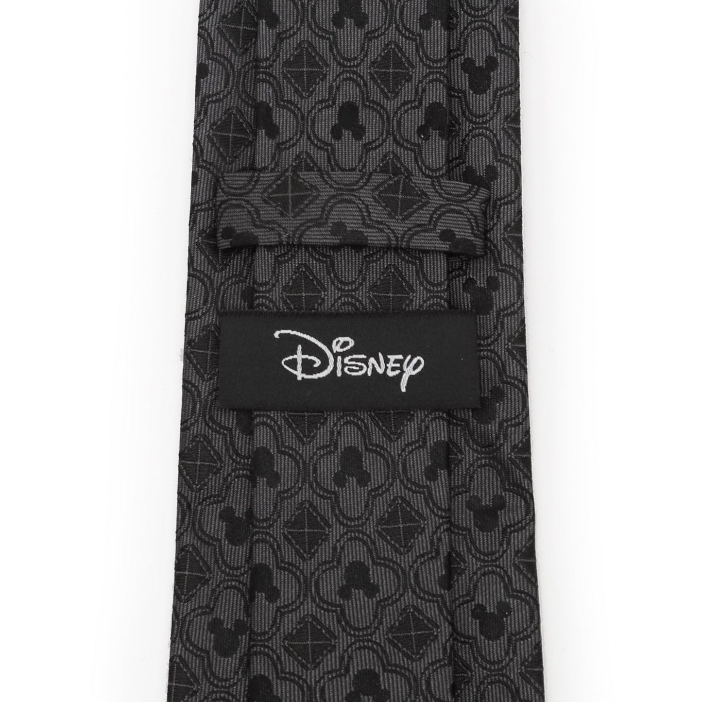 Disney Mickey Mouse Black Pattern Silk Men’s Tie featuring subtle woven Mickey silhouettes and geometric shapes. Officially licensed by Disney.