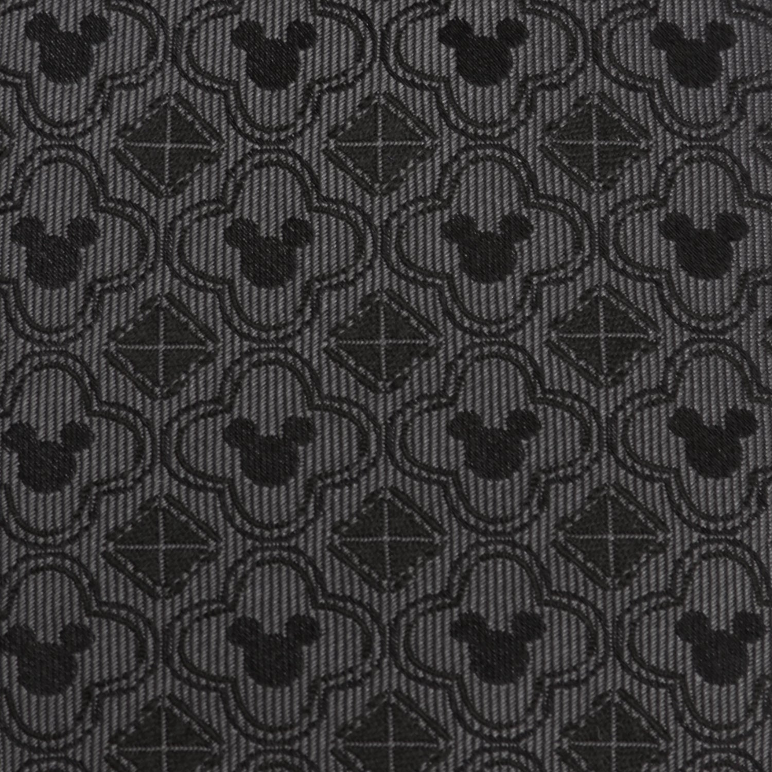 Disney Mickey Mouse Black Pattern Silk Men’s Tie featuring subtle woven Mickey silhouettes and geometric shapes. Officially licensed by Disney.