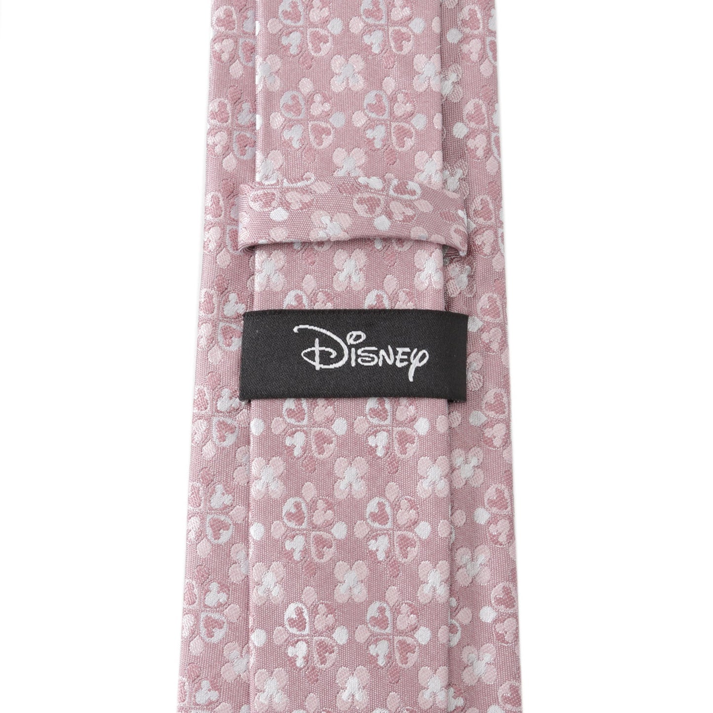 Pink floral tie with a Disney label on a white background