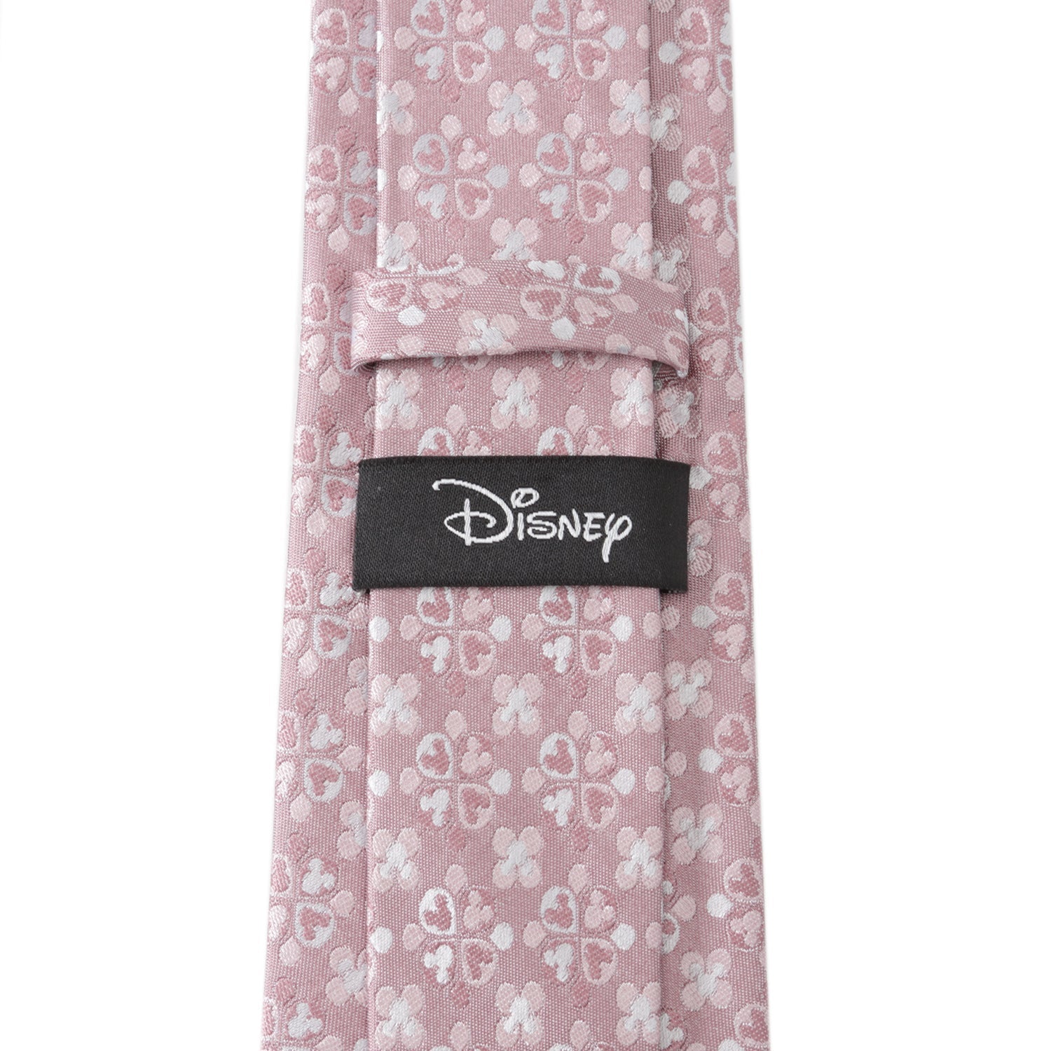 Pink floral tie with a Disney label on a white background