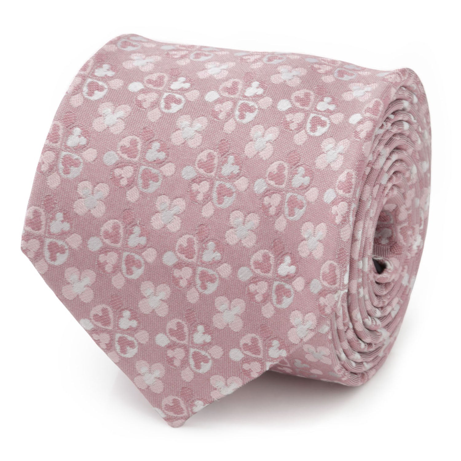 Pink tie with heart pattern rolled up on a white background Hidden Micke Mouse