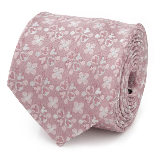 Pink tie with heart pattern rolled up on a white background Hidden Micke Mouse