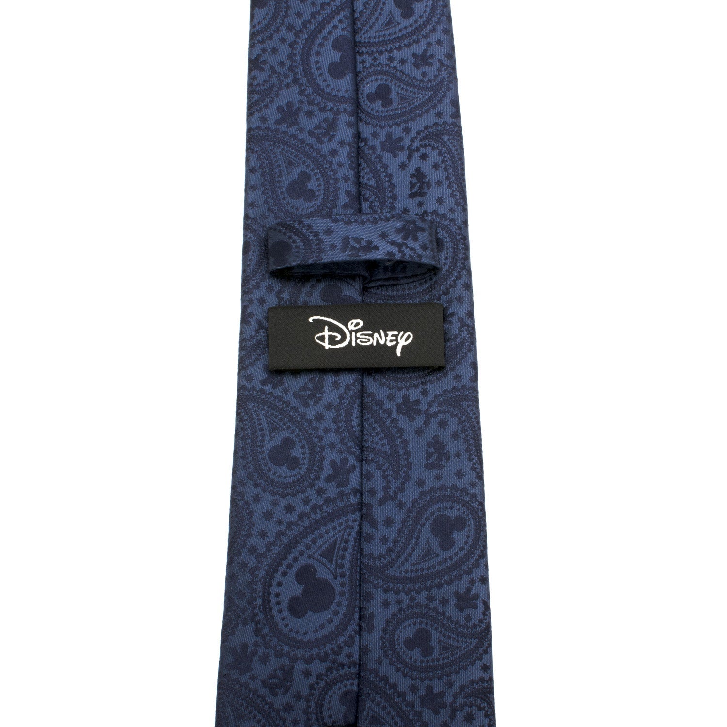 Navy blue paisley tie with Disney logo on a white background