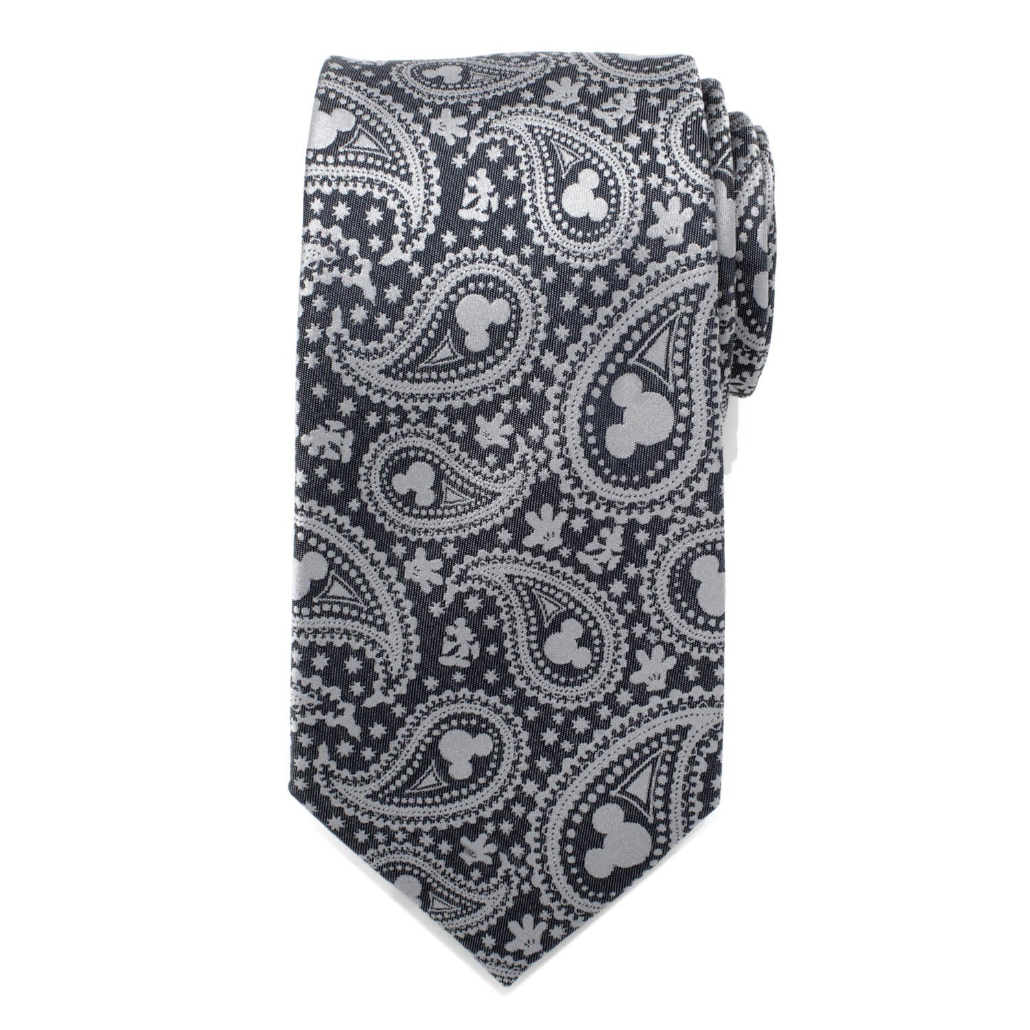 Black tie with white paisley pattern on a white background Hidden Mickey Mouse