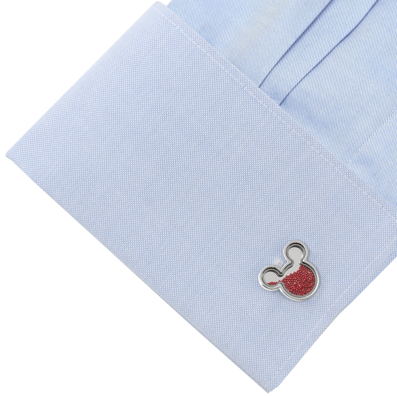 Disney Mickey Mouse Red Caviar Bead Silhouette Cufflinks with stainless steel base and floating red bead interior. Officially licensed by Disney.