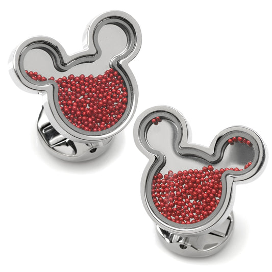 Disney Mickey Mouse Red Caviar Bead Silhouette Cufflinks with stainless steel base and floating red bead interior. Officially licensed by Disney.