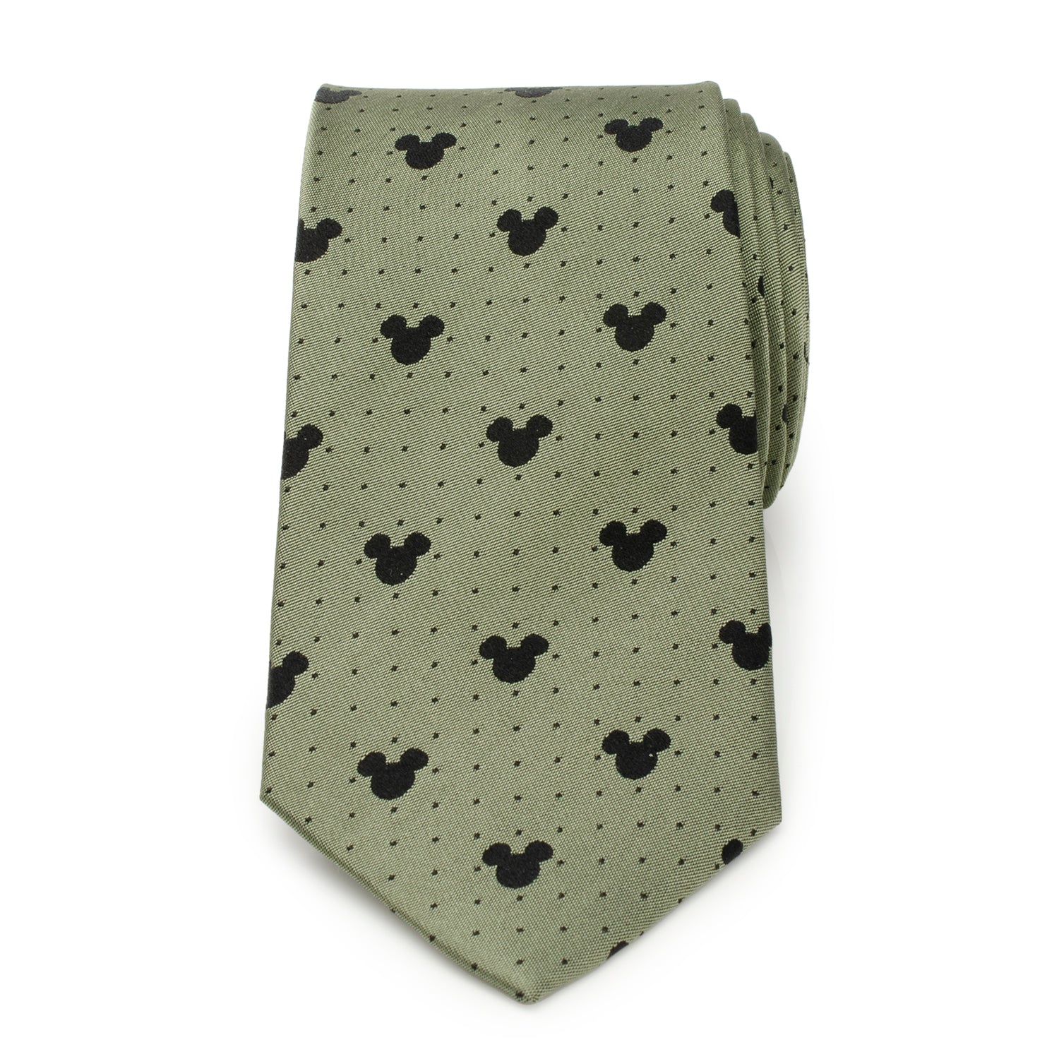 Disney Mickey Mouse Silhouette Dot Green Men’s Tie featuring subtle Mickey pattern on green silk. Officially licensed by Disney.