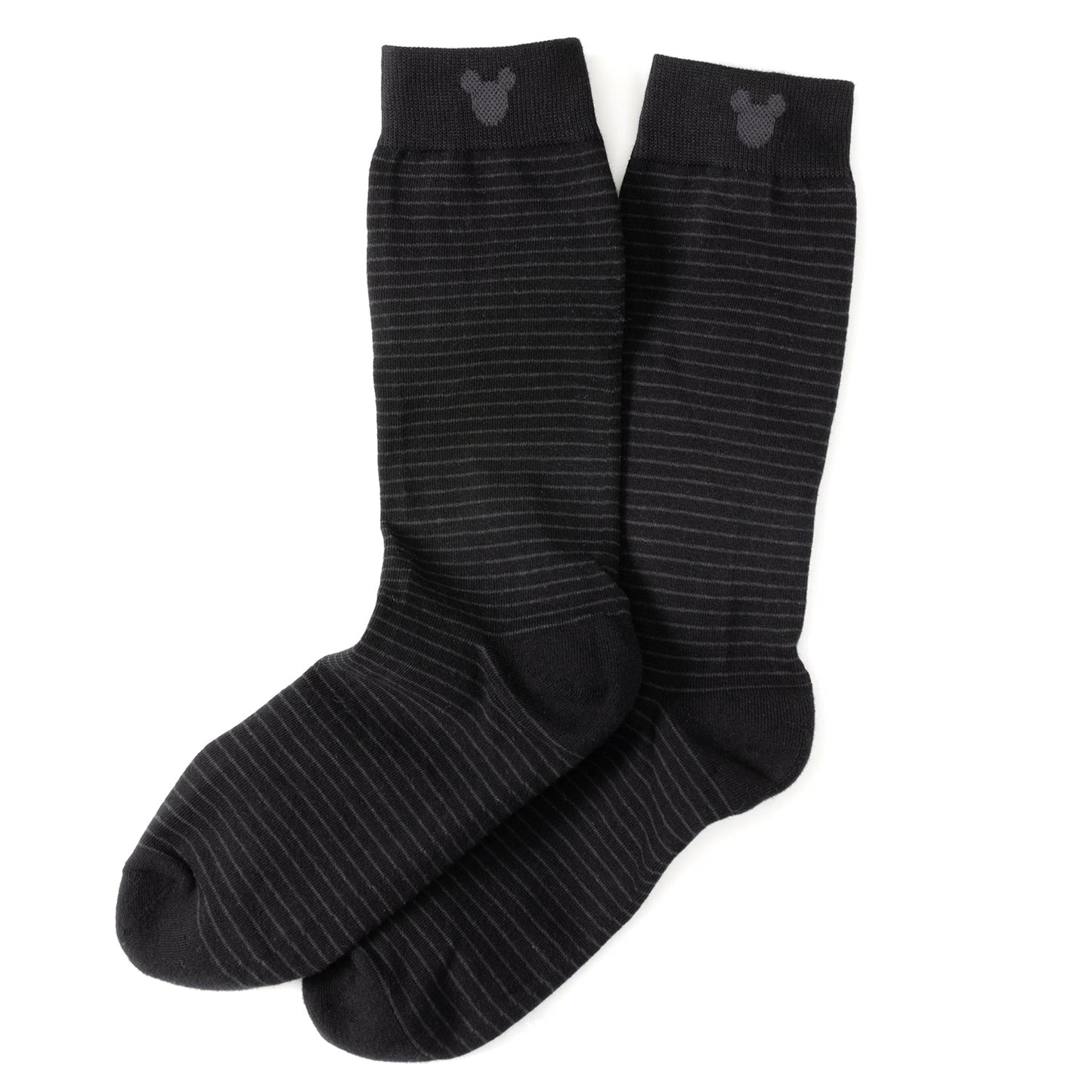 Pair of black ribbed socks with a subtle pattern on a white background