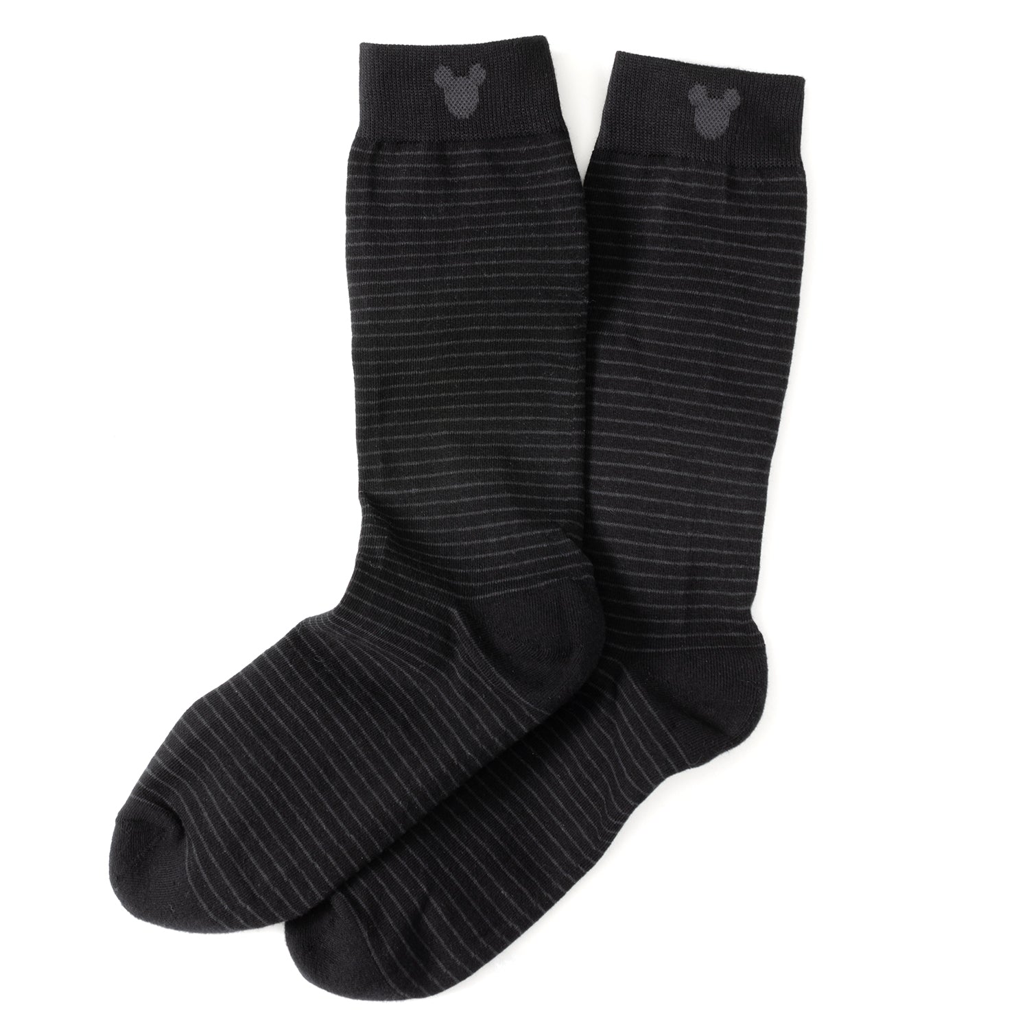 Pair of black ribbed socks with a subtle pattern on a white background
