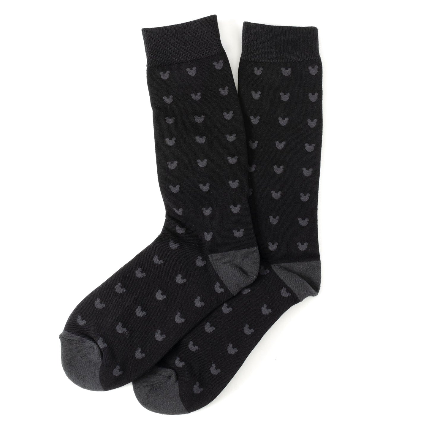 Black socks with small heart pattern on a white background