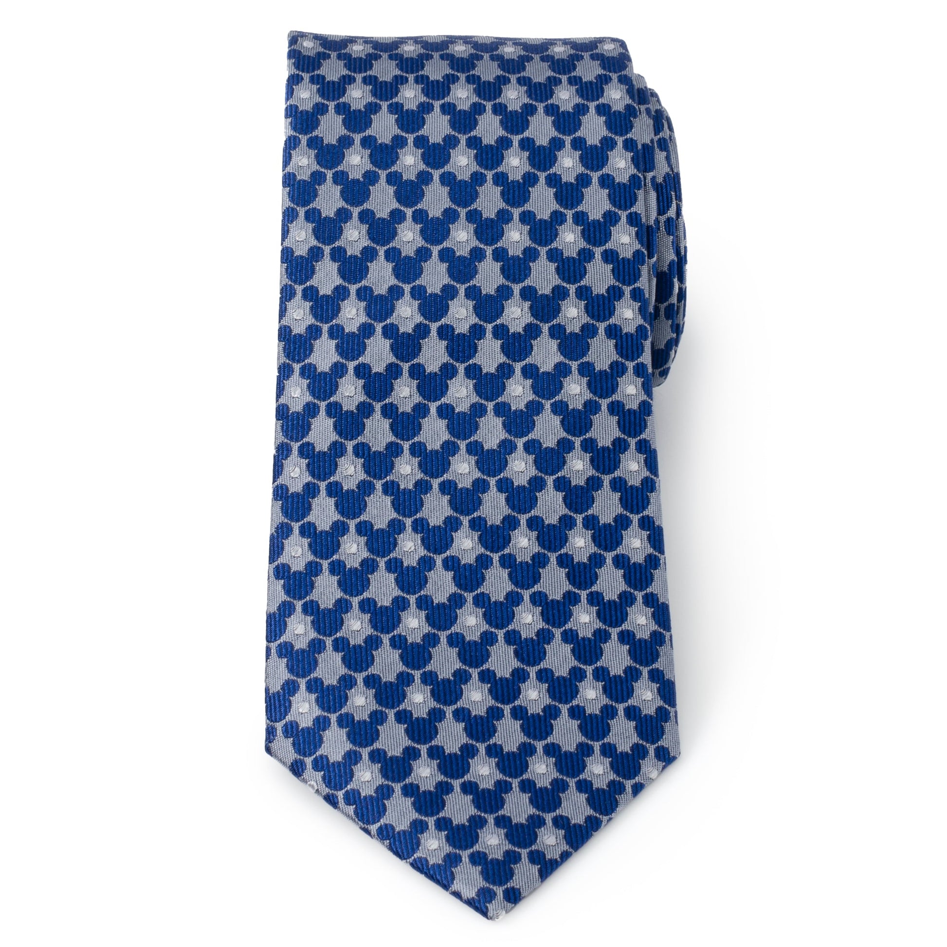 Navy blue tie with white pattern on a white background