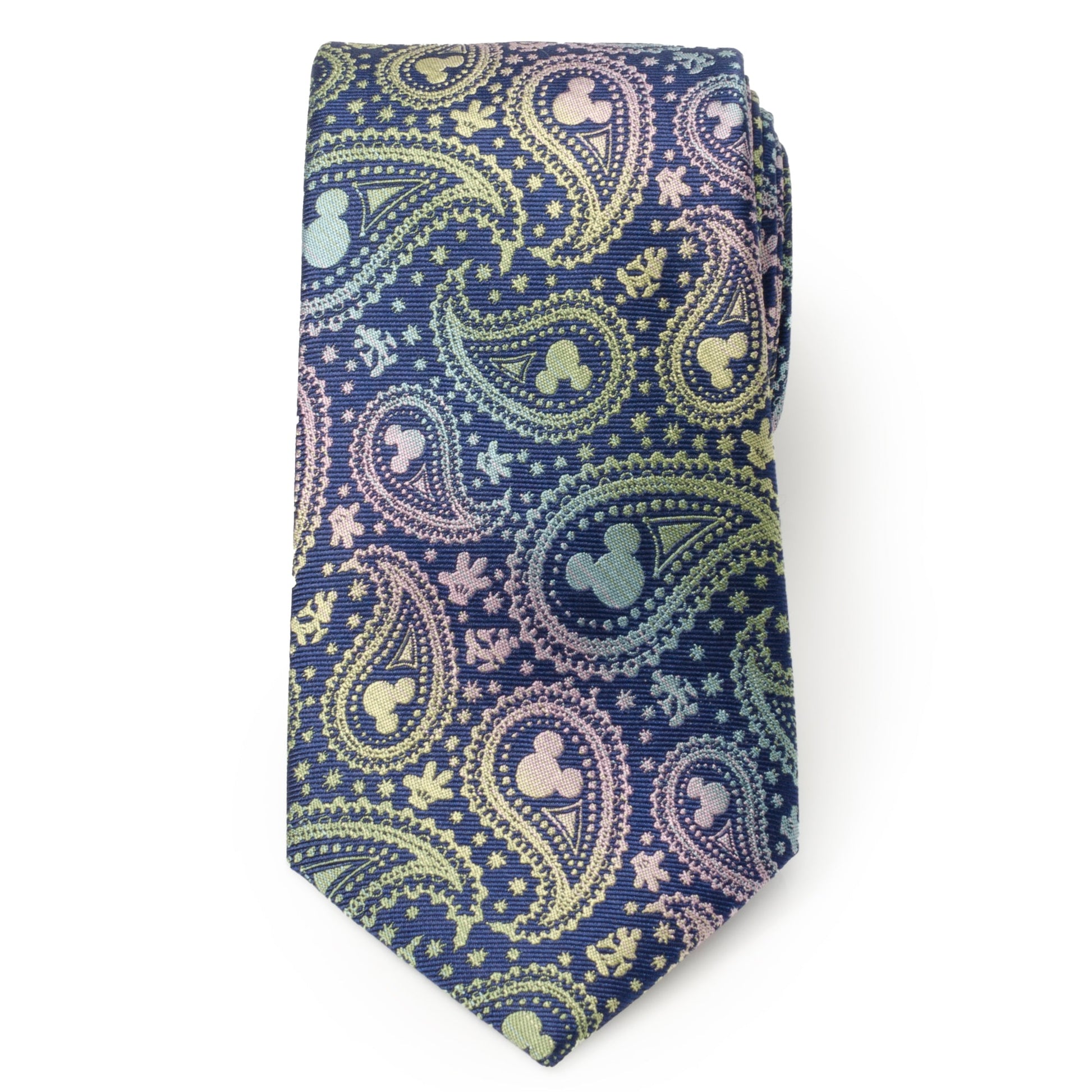 Navy blue tie with colorful paisley pattern on a white background Mickey Mouse