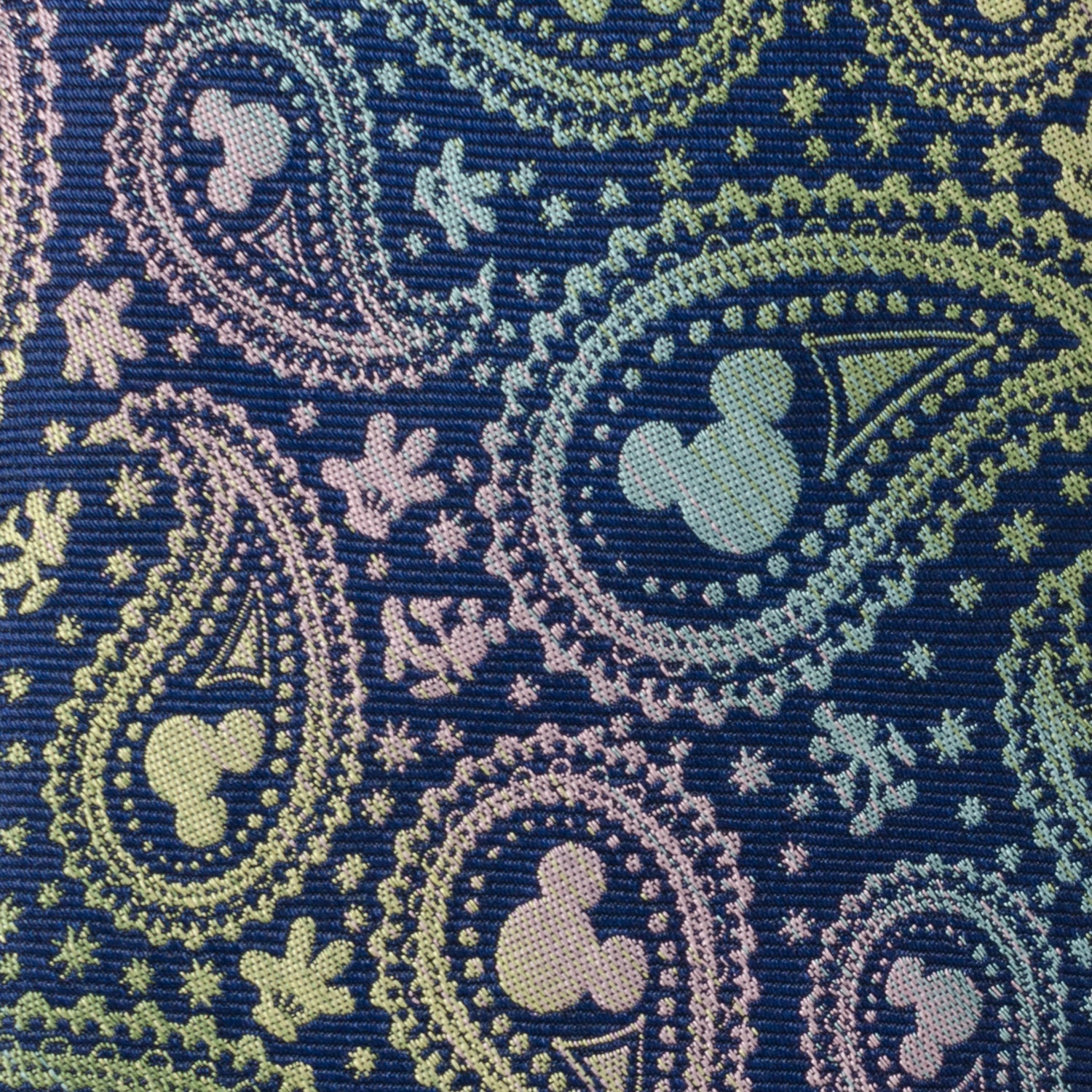 Patterned fabric with embroidered designs on a blue background Mickey Mouse