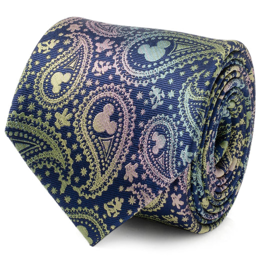 Navy blue tie with colorful paisley pattern on a white background Mickey Mouse