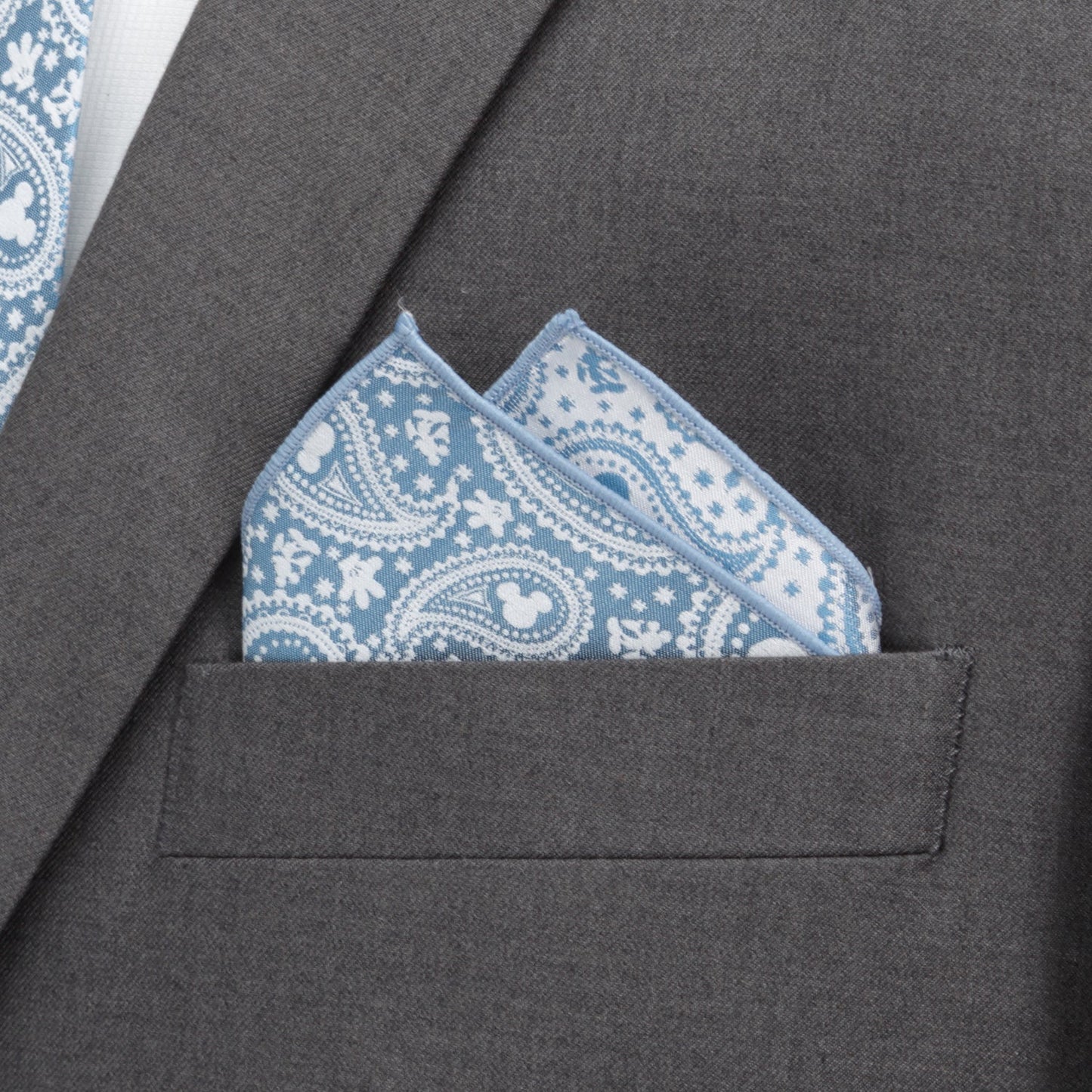 Disney Mickey Mouse Teal Paisley Necktie and Pocket Square Gift Set