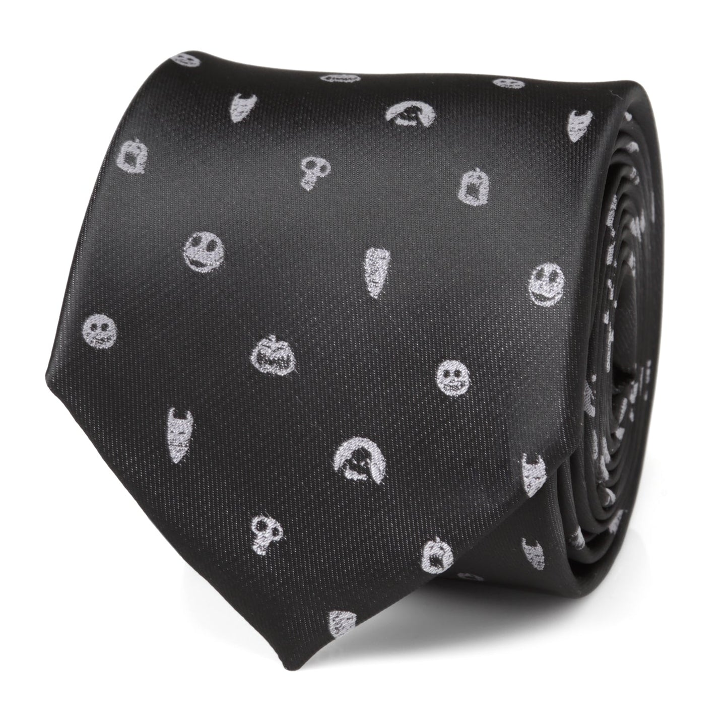 Black tie with white skull and pumpkin pattern on a white background Nightmare Before Christmas