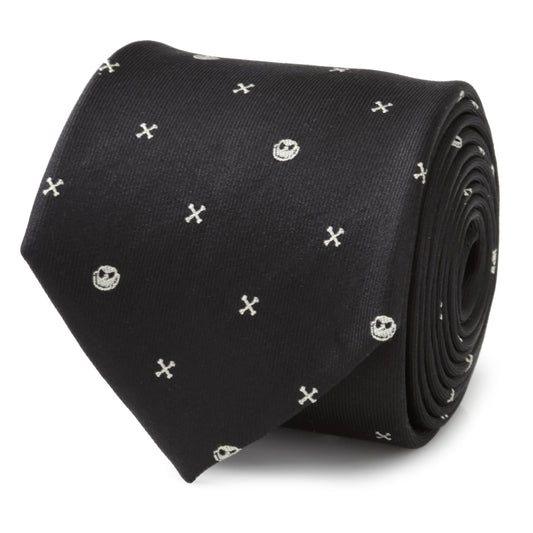 Disney Jack Skellington black silk tie with crossbones pattern