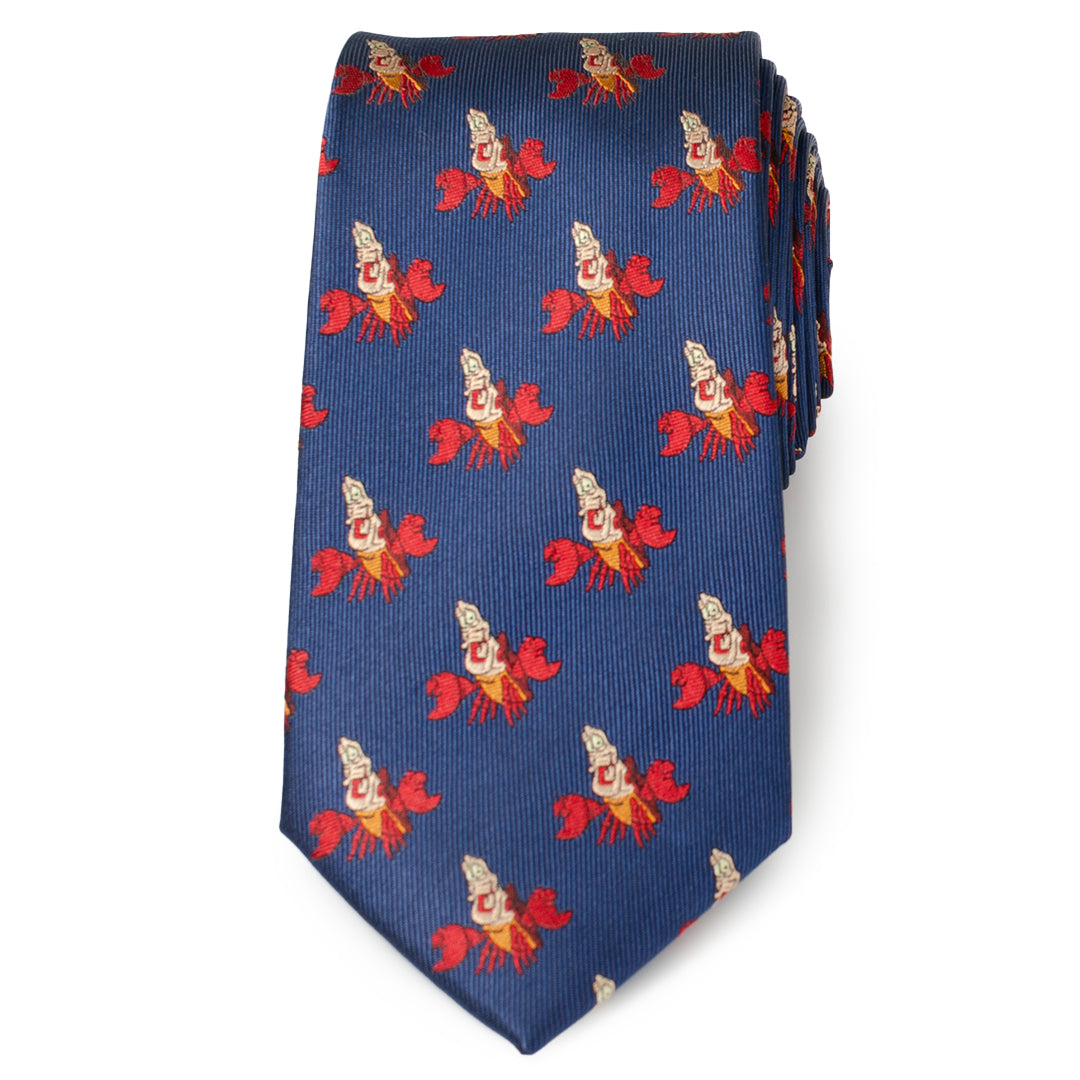 Blue tie with red and gold pattern on a white background Little Mermaid Sebastian