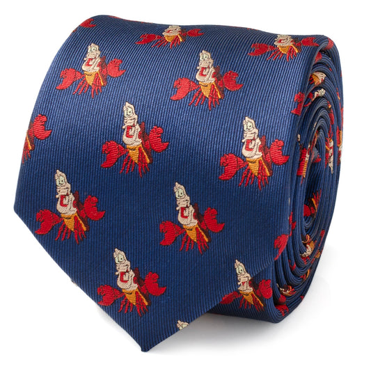 Roll of blue tie with red and gold pattern on a white background Little Mermaid Sebastian