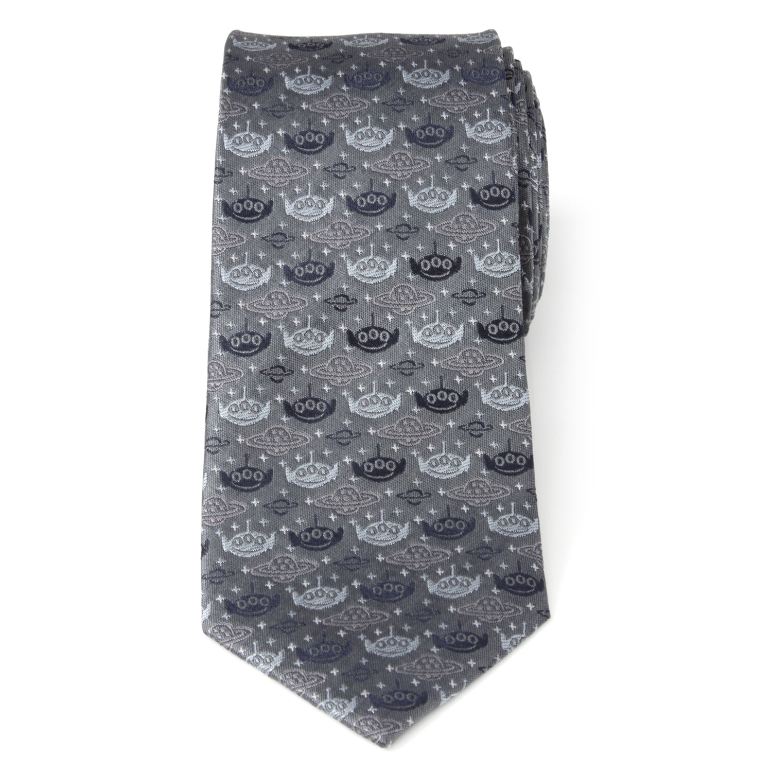 Gray necktie with UFO pattern on a white background Toy Story Alien