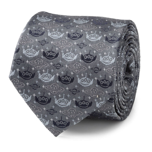 Gray tie with space-themed pattern on a white background Toy Story Alien