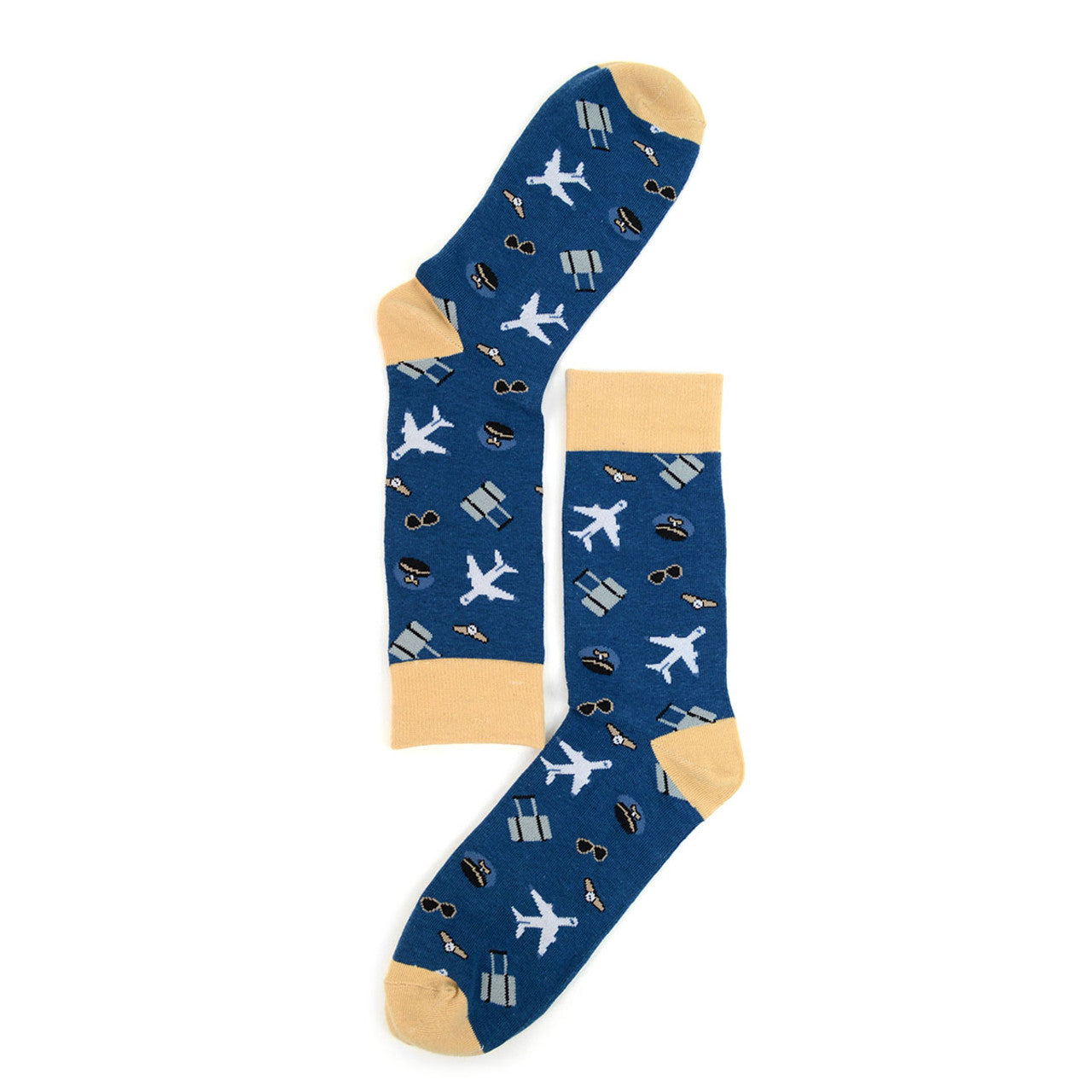 Fun Socks Men's Aviation Pilot Novelty Socks Blue Airplanes Travel Pilot Gifts