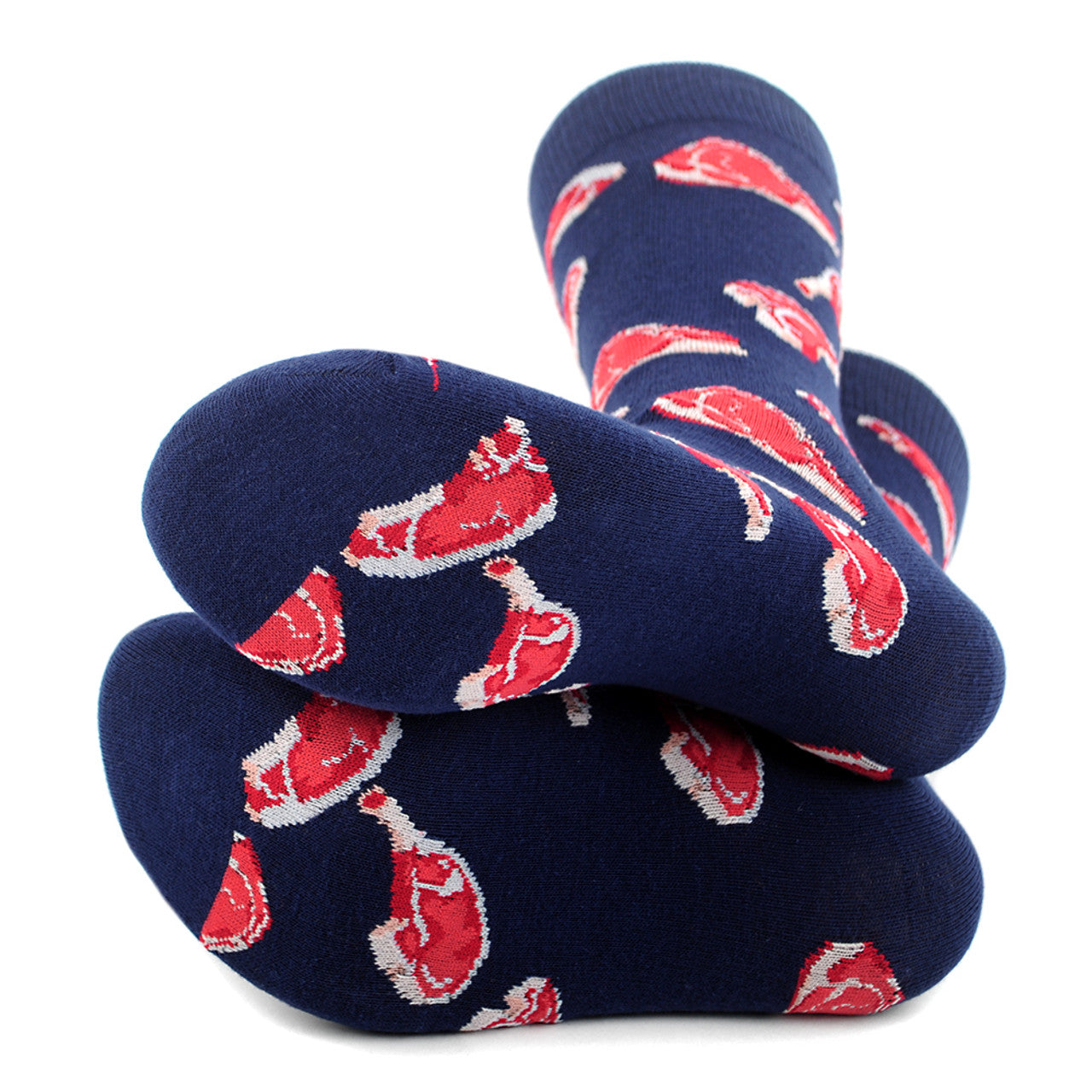 Funny Mens Socks Meat Lovers Novelty Socks Crazy Socks Steak Rib Eye T Bone Meat Lovers Gift Blue and Red Crazy Socks