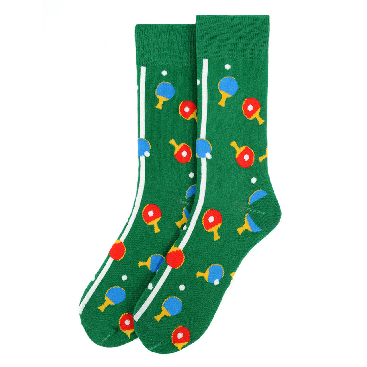 Table Tennis Socks Funny Mens Socks Great Gift for Ping Pong Lovers Novelty Socks Green Colorful Paddles Fun Groomsmen Socks Crazy Pong