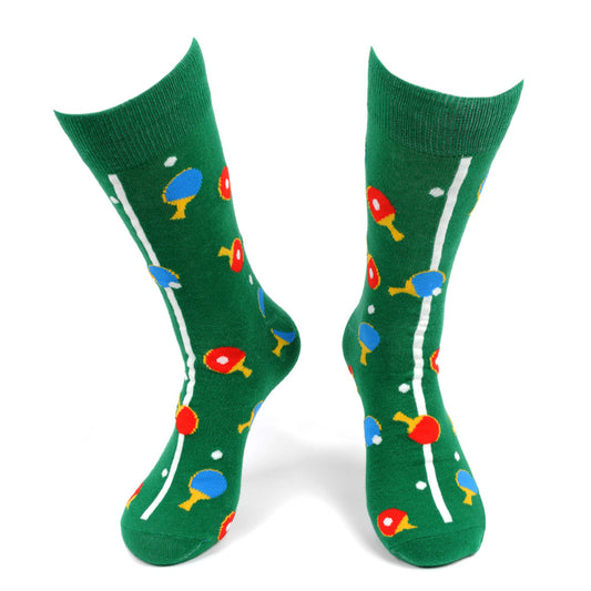 Table Tennis Socks Funny Mens Socks Great Gift for Ping Pong Lovers Novelty Socks Green Colorful Paddles Fun Groomsmen Socks Crazy Pong