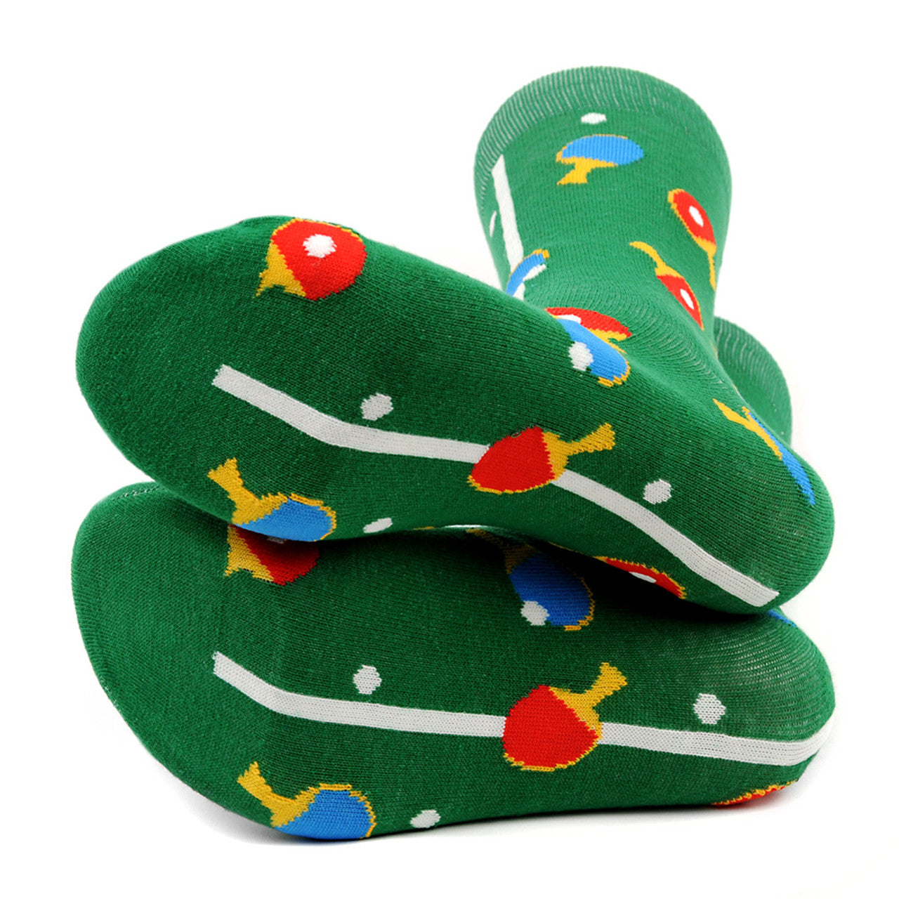 Table Tennis Socks Funny Mens Socks Great Gift for Ping Pong Lovers Novelty Socks Green Colorful Paddles Fun Groomsmen Socks Crazy Pong