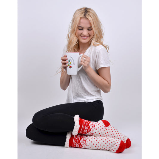 Women's Plush Fleece Lined Sherpa Slipper Socks Snowflakes Design Fluffy Socks Warm Socks Fuzzy Socks
