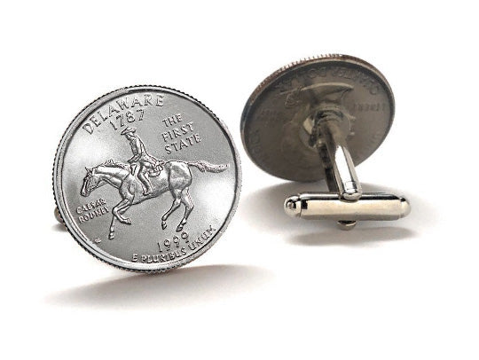 Delaware State Quarter Coin Cufflinks Uncirculated U.S. Quarter 1999 Cuff Links Enamel Backing Cufflinks